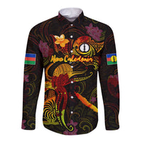 New Caledonia Long Sleeve Button Shirt Octopus Plumeria Polynesian Tattoo DT02 Unisex Black - Polynesian Pride