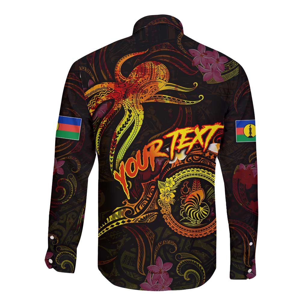 New Caledonia Long Sleeve Button Shirt Octopus Plumeria Polynesian Tattoo DT02 - Polynesian Pride