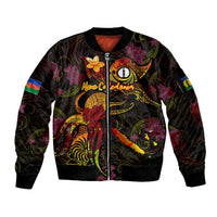 New Caledonia Sleeve Zip Bomber Jacket Octopus Plumeria Polynesian Tattoo DT02 Unisex Black - Polynesian Pride