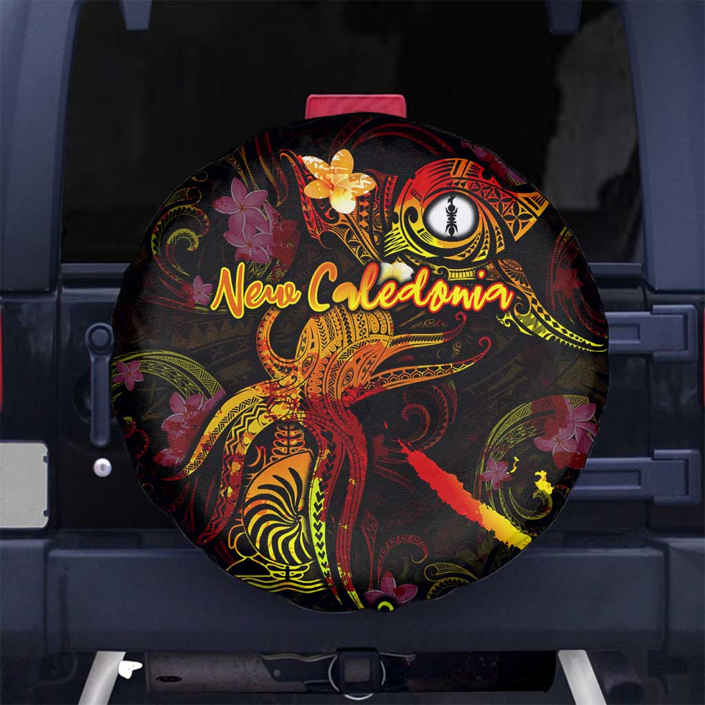 New Caledonia Spare Tire Cover Octopus Plumeria Polynesian Tattoo DT02 No hole Black - Polynesian Pride