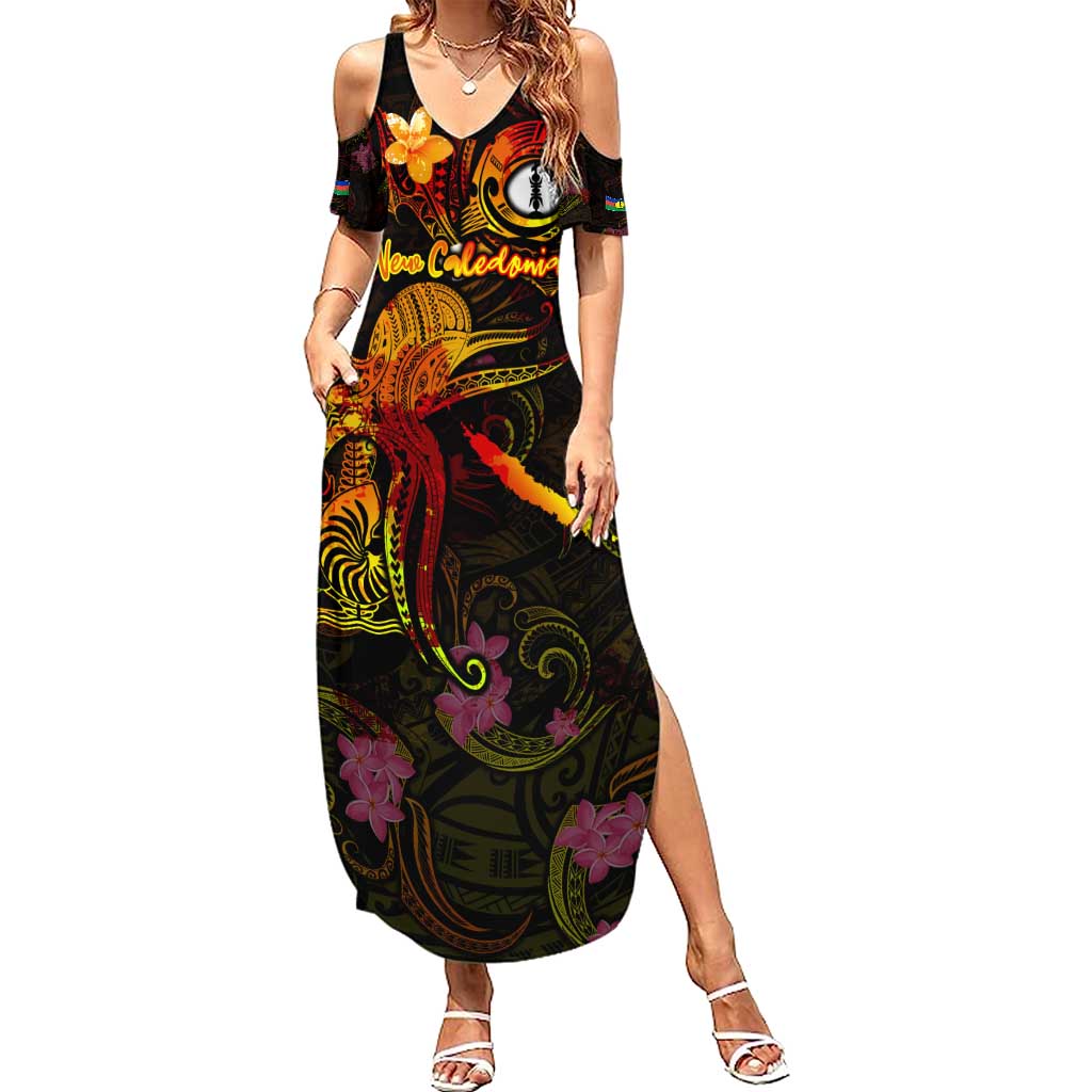 New Caledonia Summer Maxi Dress Octopus Plumeria Polynesian Tattoo DT02 Women Black - Polynesian Pride