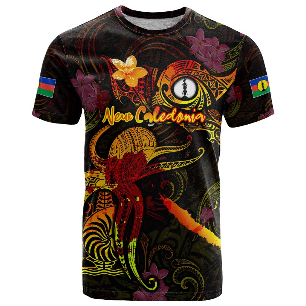 New Caledonia T Shirt Octopus Plumeria Polynesian Tattoo DT02 Black - Polynesian Pride