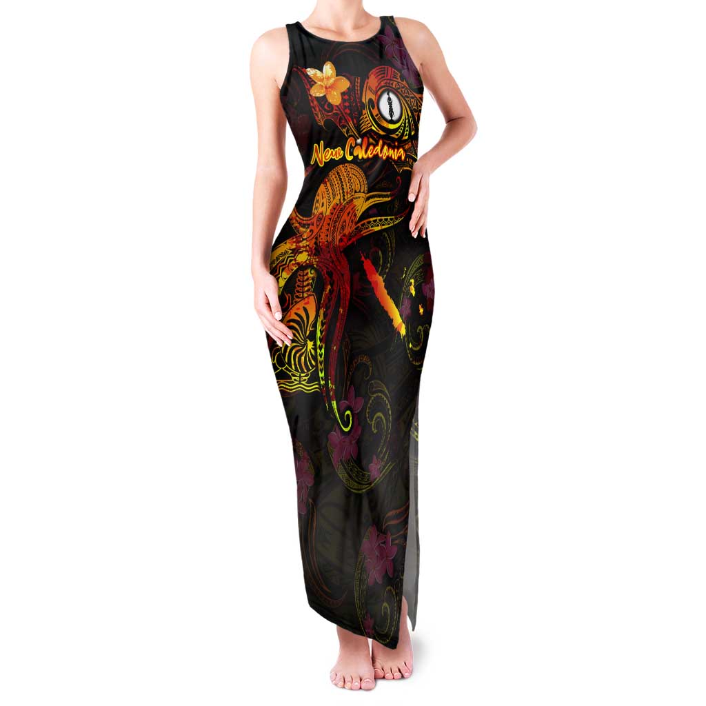 New Caledonia Tank Maxi Dress Octopus Plumeria Polynesian Tattoo DT02 Women Black - Polynesian Pride