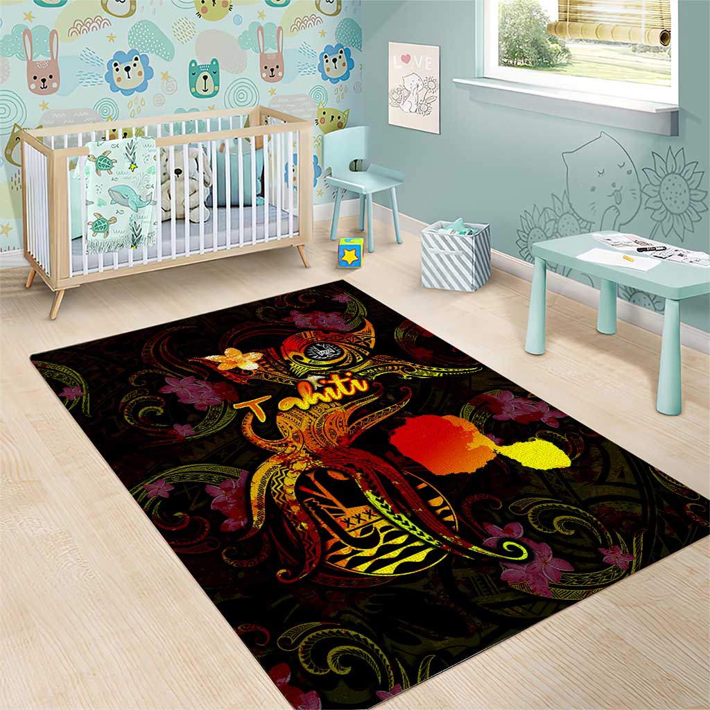 Tahiti French Polynesia Area Rug Octopus Plumeria Polynesian Tattoo DT02 - Polynesian Pride