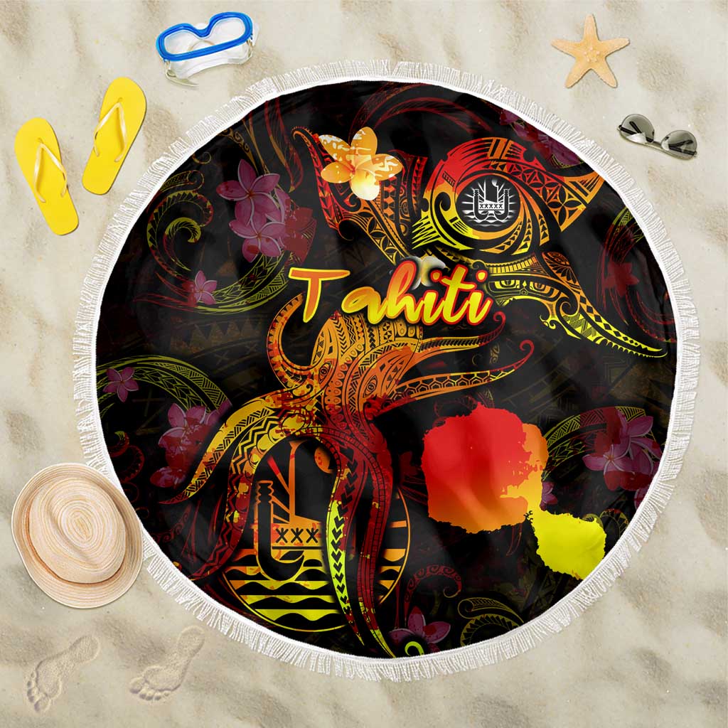 Tahiti French Polynesia Beach Blanket Octopus Plumeria Polynesian Tattoo DT02 One Size 150cm Black - Polynesian Pride