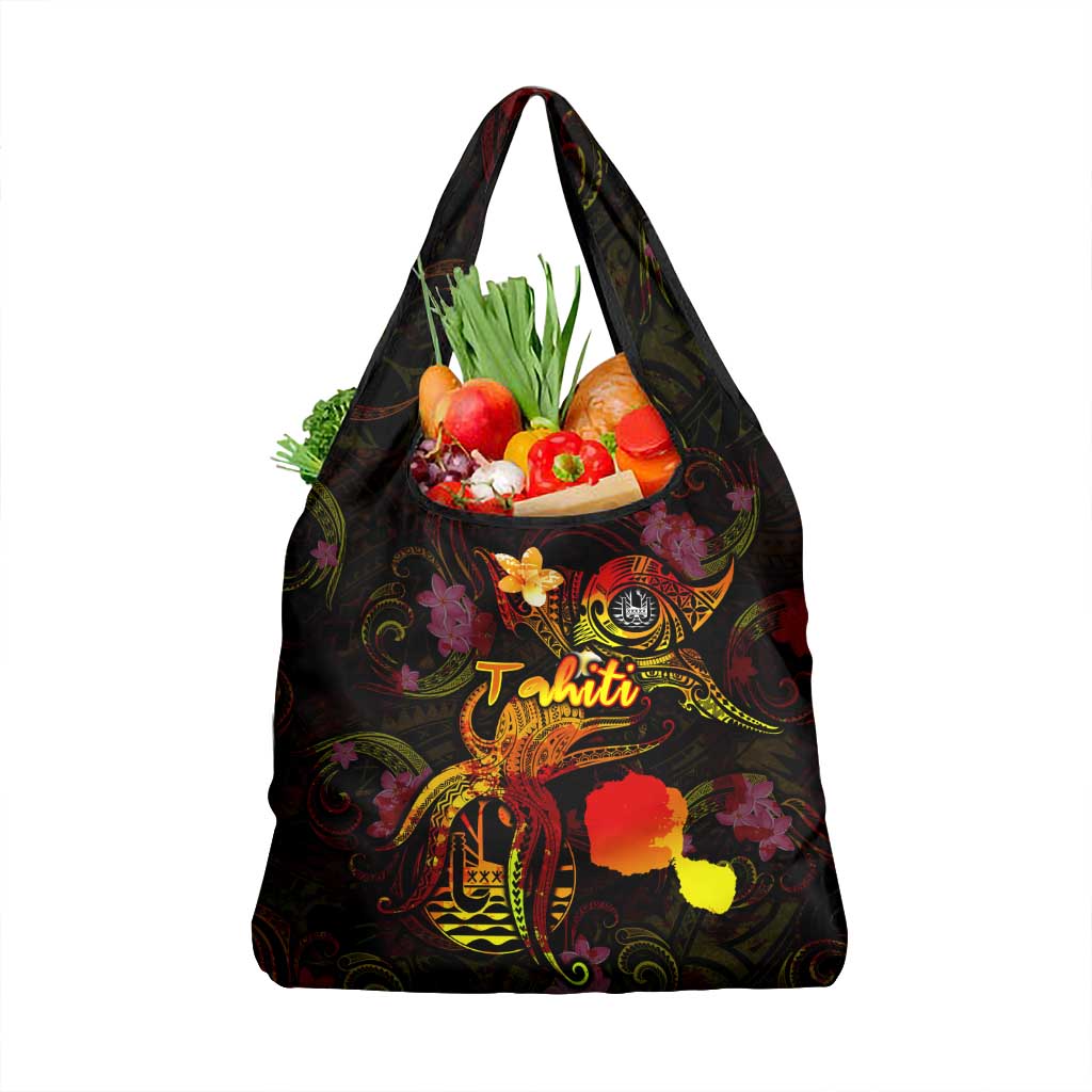 Tahiti French Polynesia Grocery Bag Octopus Plumeria Polynesian Tattoo DT02 1-pack One Size Black - Polynesian Pride