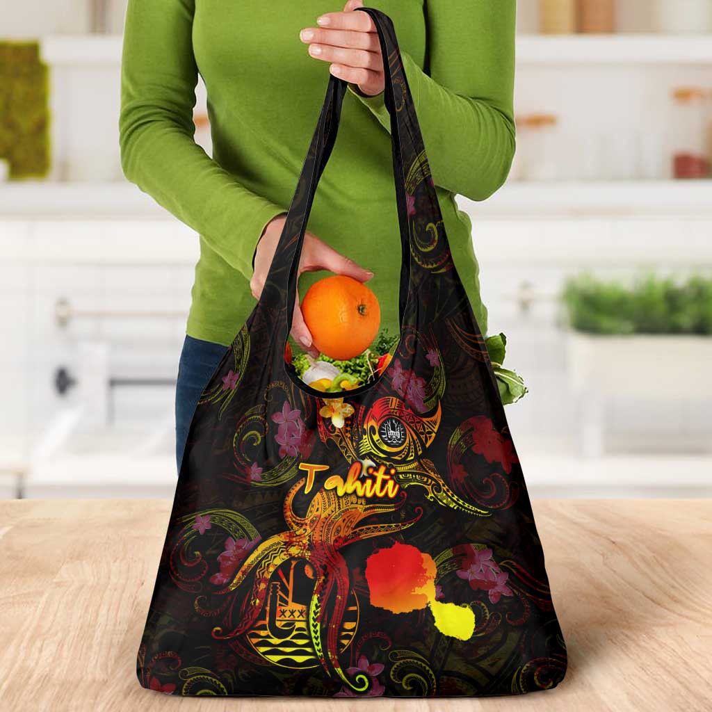 Tahiti French Polynesia Grocery Bag Octopus Plumeria Polynesian Tattoo DT02 - Polynesian Pride