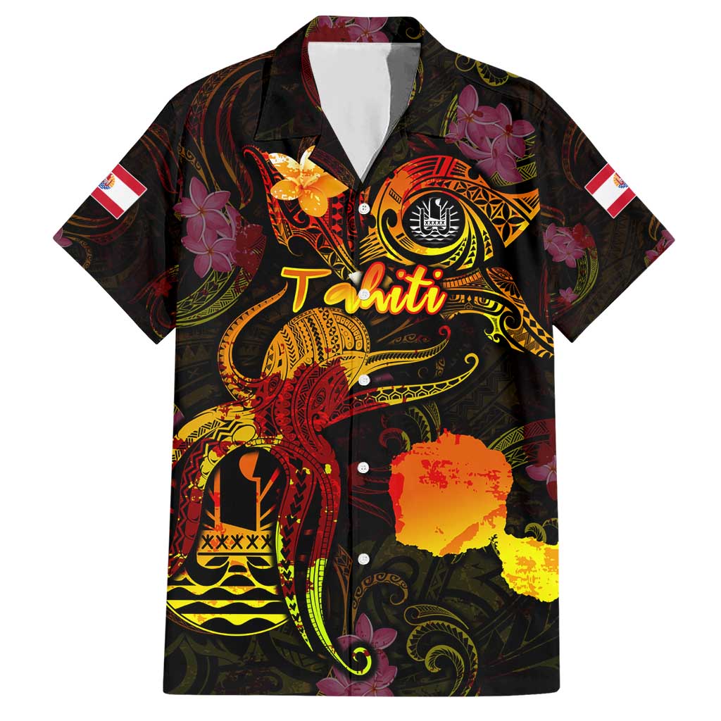 Tahiti French Polynesia Hawaiian Shirt Octopus Plumeria Polynesian Tattoo DT02 Black - Polynesian Pride