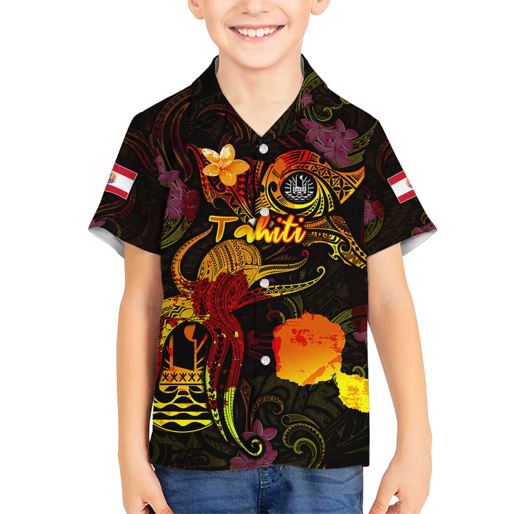 Tahiti French Polynesia Kid Hawaiian Shirt Octopus Plumeria Polynesian Tattoo DT02 Kid Black - Polynesian Pride