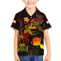 Tahiti French Polynesia Kid Hawaiian Shirt Octopus Plumeria Polynesian Tattoo DT02 Kid Black - Polynesian Pride