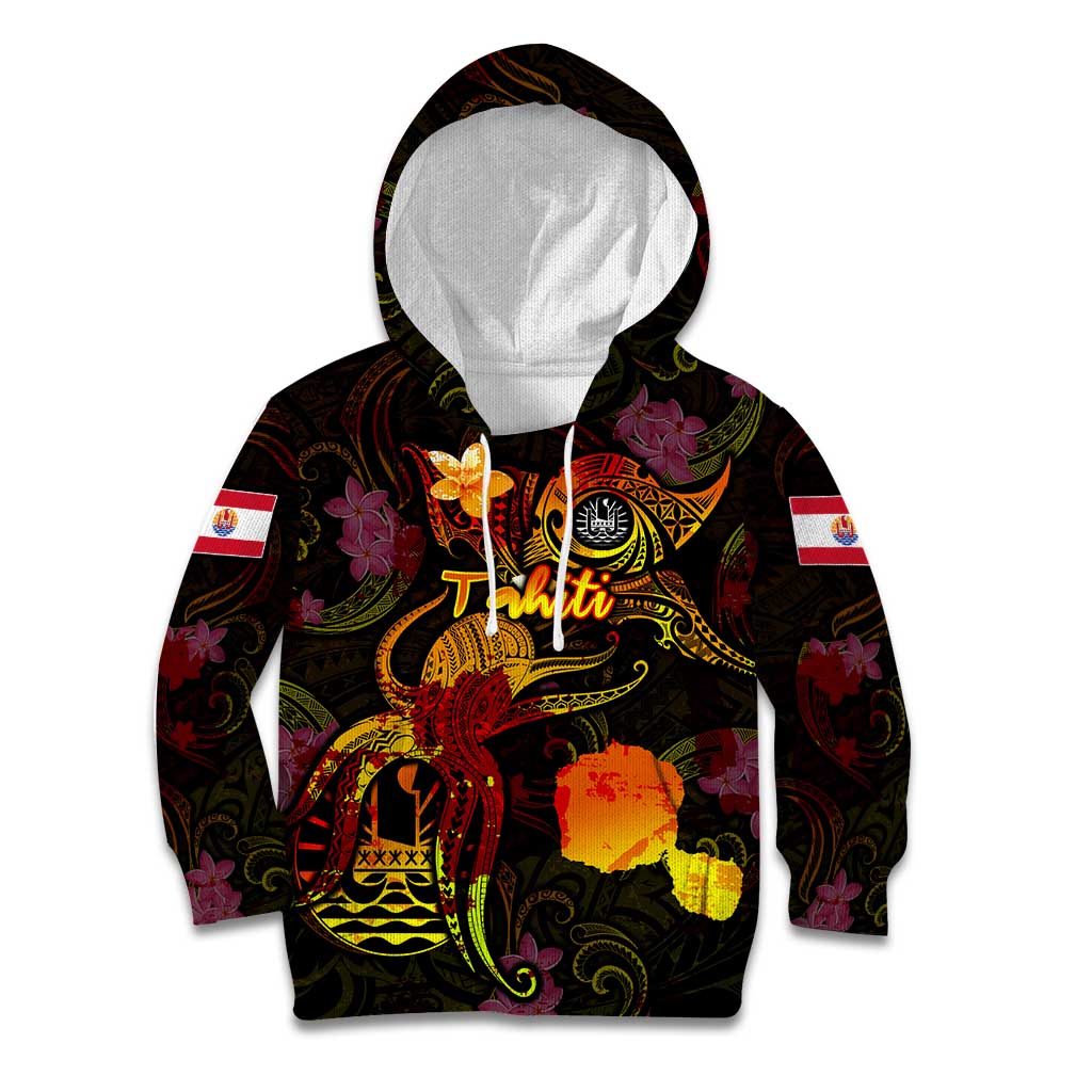 Tahiti French Polynesia Kid Hoodie Octopus Plumeria Polynesian Tattoo DT02 Hoodie Black - Polynesian Pride