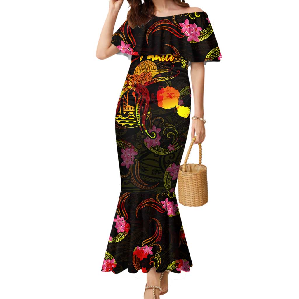 Tahiti French Polynesia Mermaid Dress Octopus Plumeria Polynesian Tattoo DT02 Women Black - Polynesian Pride