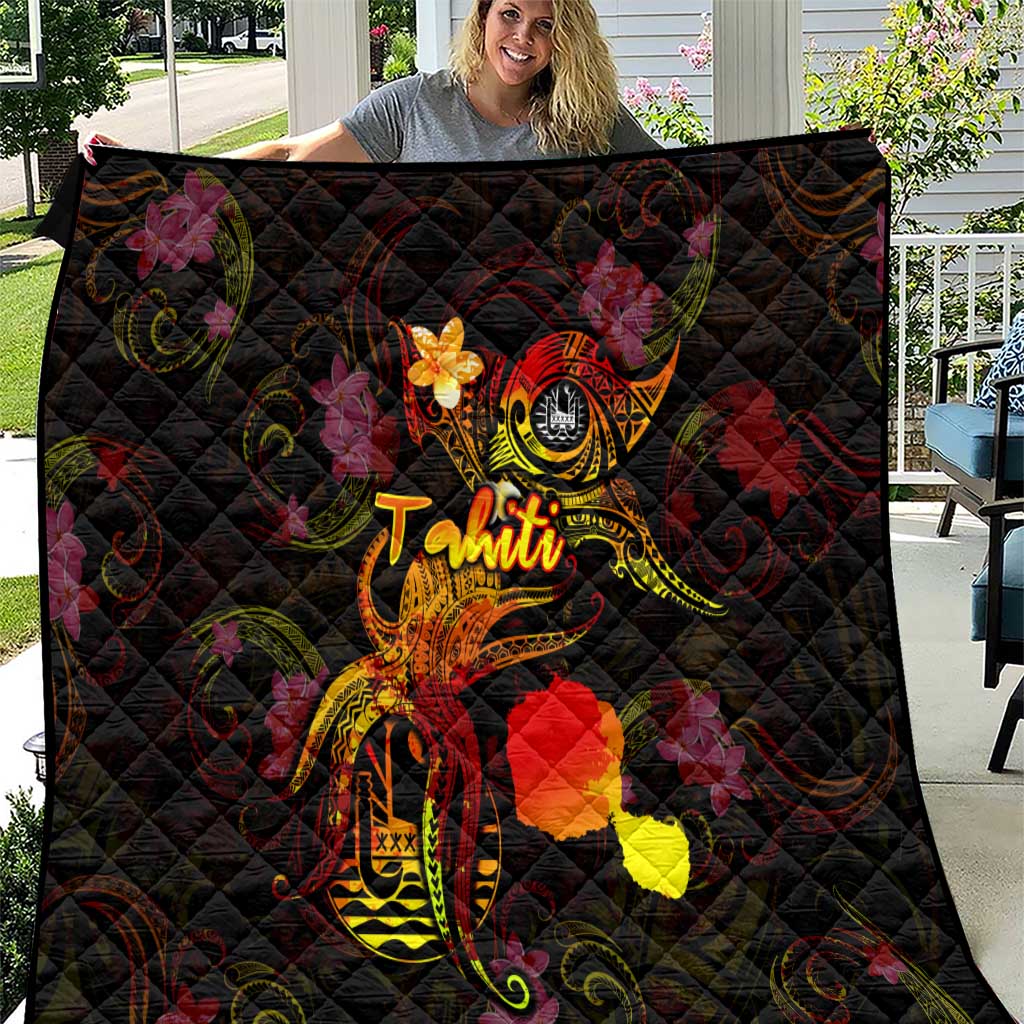 Tahiti French Polynesia Quilt Octopus Plumeria Polynesian Tattoo DT02 Black - Polynesian Pride