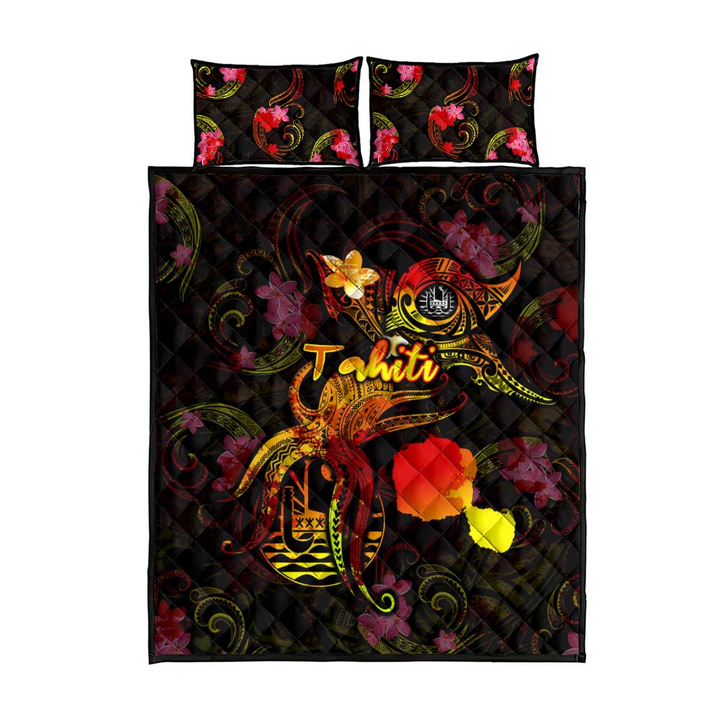 Tahiti French Polynesia Quilt Bed Set Octopus Plumeria Polynesian Tattoo DT02 - Polynesian Pride