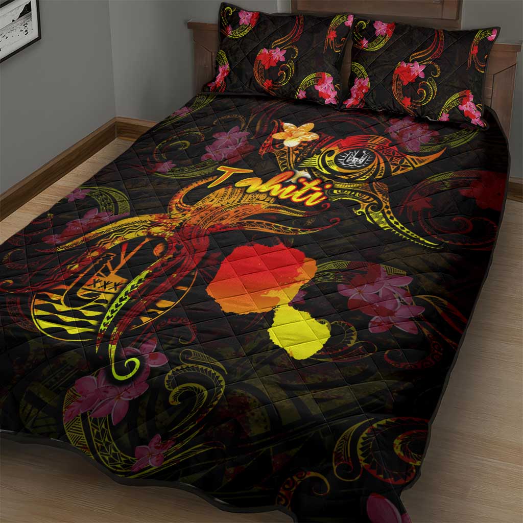Tahiti French Polynesia Quilt Bed Set Octopus Plumeria Polynesian Tattoo DT02 - Polynesian Pride