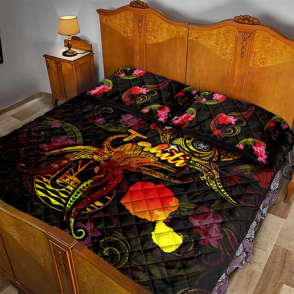 Tahiti French Polynesia Quilt Bed Set Octopus Plumeria Polynesian Tattoo DT02 - Polynesian Pride