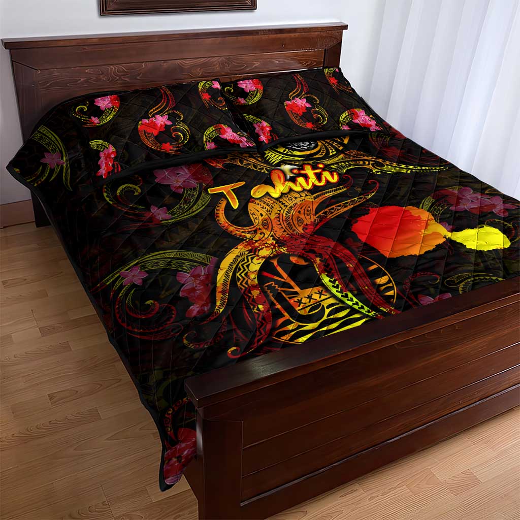 Tahiti French Polynesia Quilt Bed Set Octopus Plumeria Polynesian Tattoo DT02 - Polynesian Pride