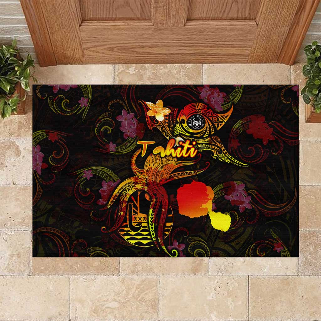 Tahiti French Polynesia Rubber Doormat Octopus Plumeria Polynesian Tattoo DT02 Black - Polynesian Pride
