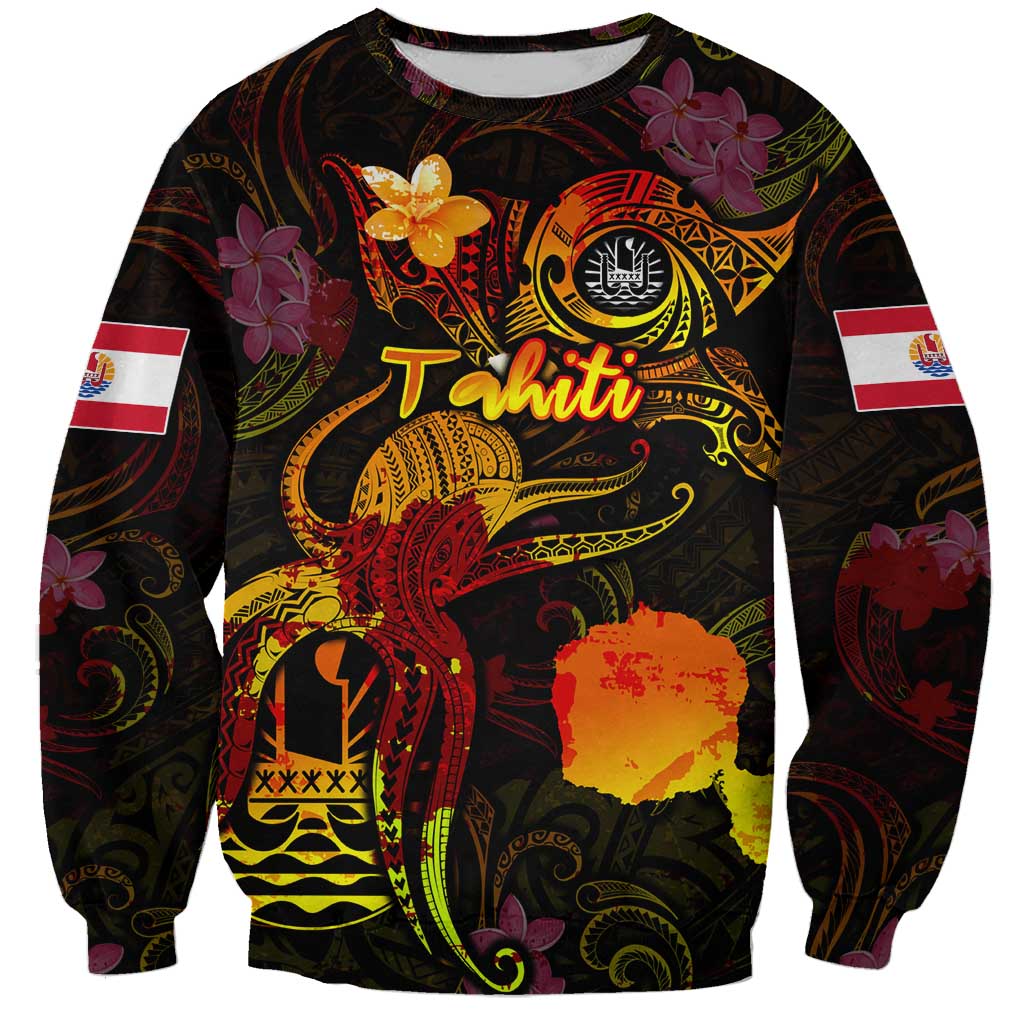 Tahiti French Polynesia Sweatshirt Octopus Plumeria Polynesian Tattoo DT02 Unisex Black - Polynesian Pride