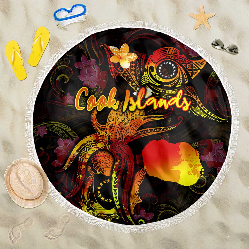 Cook Islands Beach Blanket Octopus Plumeria Polynesian Tattoo DT02 One Size 150cm Black - Polynesian Pride