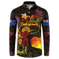 Cook Islands Button Sweatshirt Octopus Plumeria Polynesian Tattoo DT02 Black - Polynesian Pride