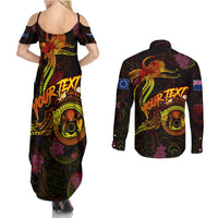 Cook Islands Couples Matching Summer Maxi Dress and Long Sleeve Button Shirt Octopus Plumeria Polynesian Tattoo DT02 - Polynesian Pride