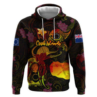 Cook Islands Hoodie Octopus Plumeria Polynesian Tattoo DT02 Pullover Hoodie Black - Polynesian Pride