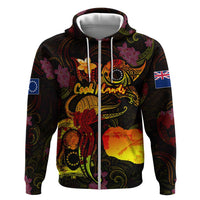 Cook Islands Hoodie Octopus Plumeria Polynesian Tattoo DT02 Zip Hoodie Black - Polynesian Pride