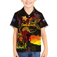 Cook Islands Kid Hawaiian Shirt Octopus Plumeria Polynesian Tattoo DT02 Kid Black - Polynesian Pride
