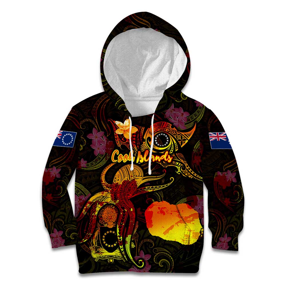 Cook Islands Kid Hoodie Octopus Plumeria Polynesian Tattoo DT02 Hoodie Black - Polynesian Pride