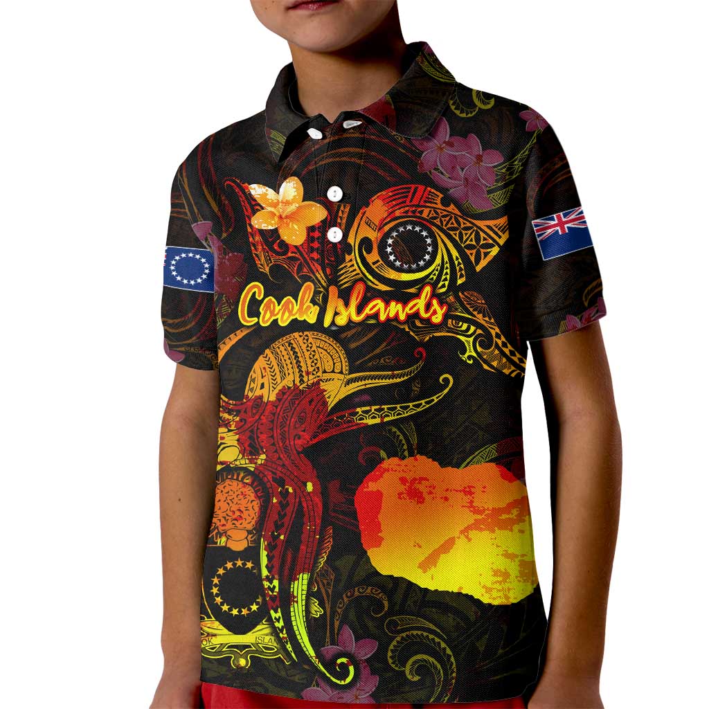 Cook Islands Kid Polo Shirt Octopus Plumeria Polynesian Tattoo DT02 Kid Black - Polynesian Pride