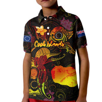 Cook Islands Kid Polo Shirt Octopus Plumeria Polynesian Tattoo DT02 Kid Black - Polynesian Pride