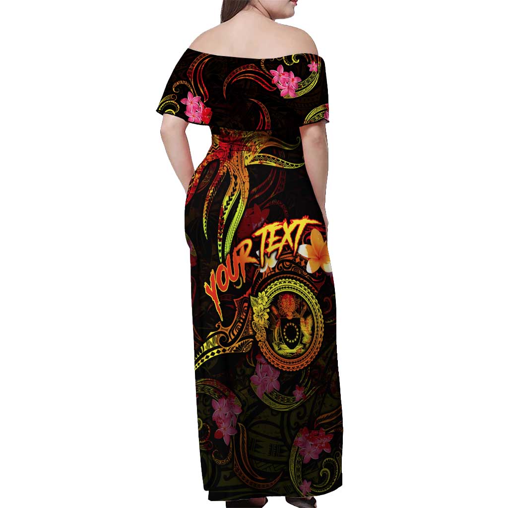 Cook Islands Off Shoulder Maxi Dress Octopus Plumeria Polynesian Tattoo DT02 - Polynesian Pride