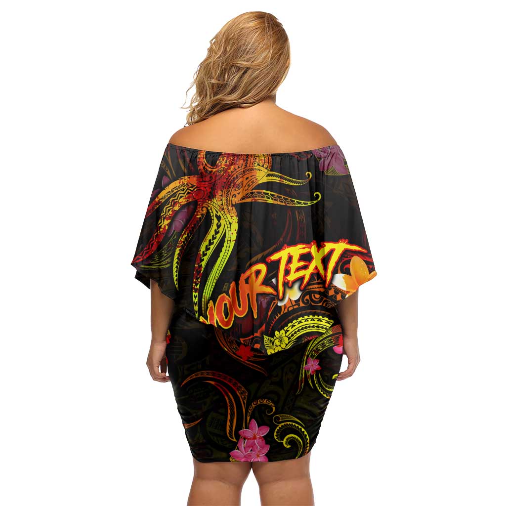 Cook Islands Off Shoulder Short Dress Octopus Plumeria Polynesian Tattoo DT02 - Polynesian Pride