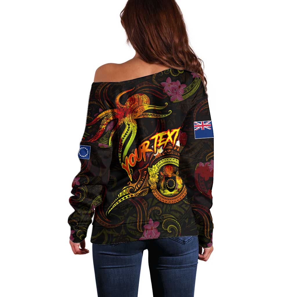 Cook Islands Off Shoulder Sweater Octopus Plumeria Polynesian Tattoo DT02 - Polynesian Pride