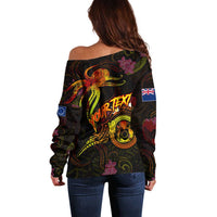 Cook Islands Off Shoulder Sweater Octopus Plumeria Polynesian Tattoo DT02 - Polynesian Pride
