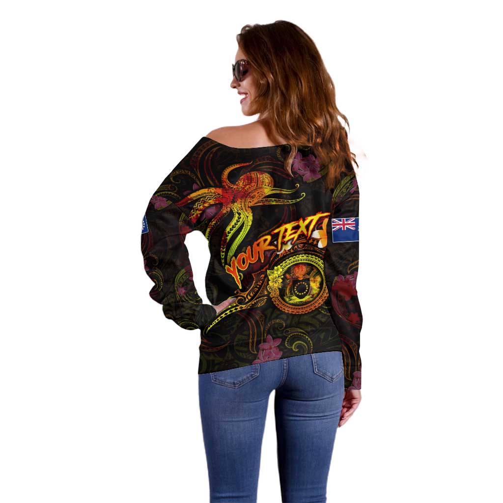 Cook Islands Off Shoulder Sweater Octopus Plumeria Polynesian Tattoo DT02 - Polynesian Pride