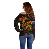 Cook Islands Off Shoulder Sweater Octopus Plumeria Polynesian Tattoo DT02 - Polynesian Pride