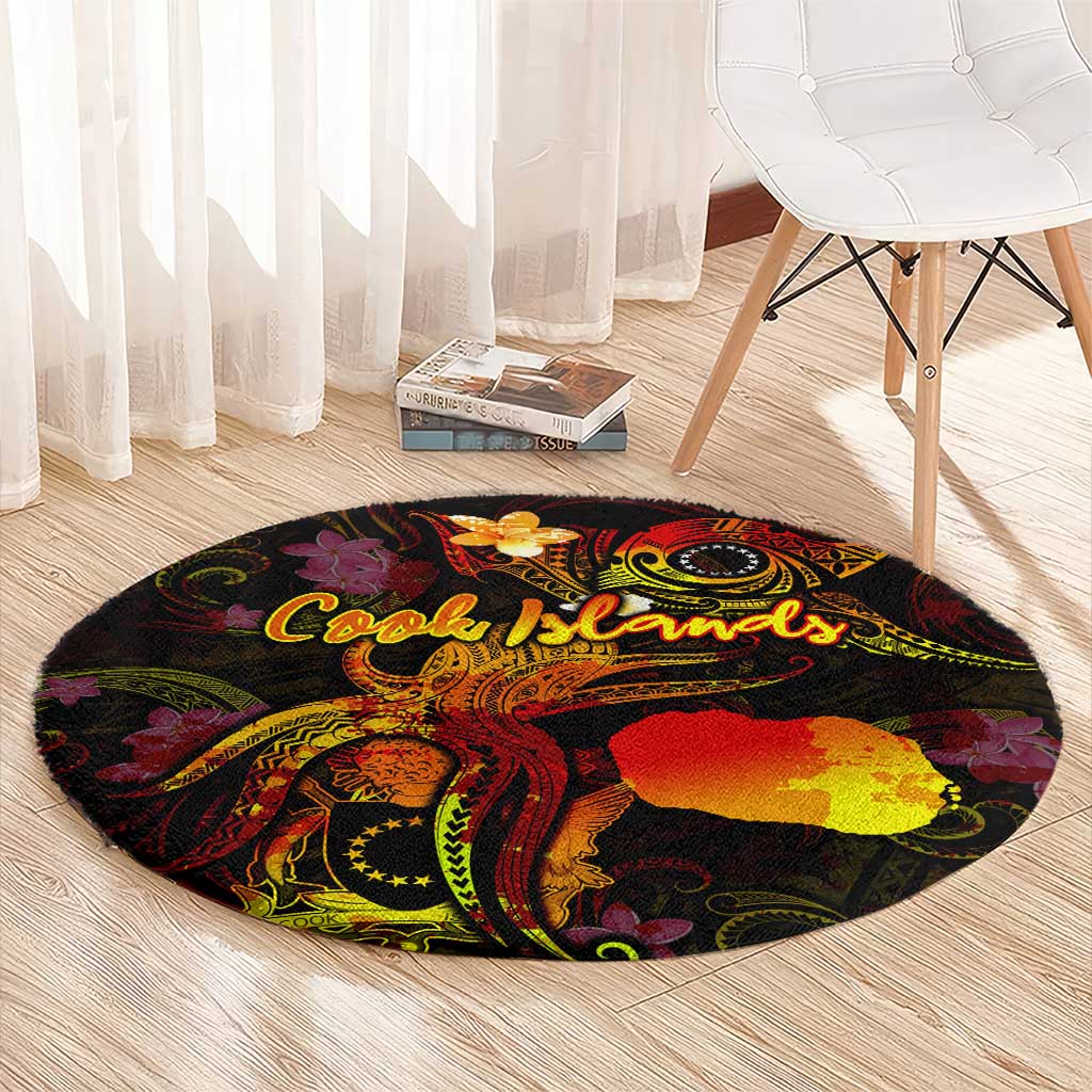 Cook Islands Round Carpet Octopus Plumeria Polynesian Tattoo DT02 - Polynesian Pride