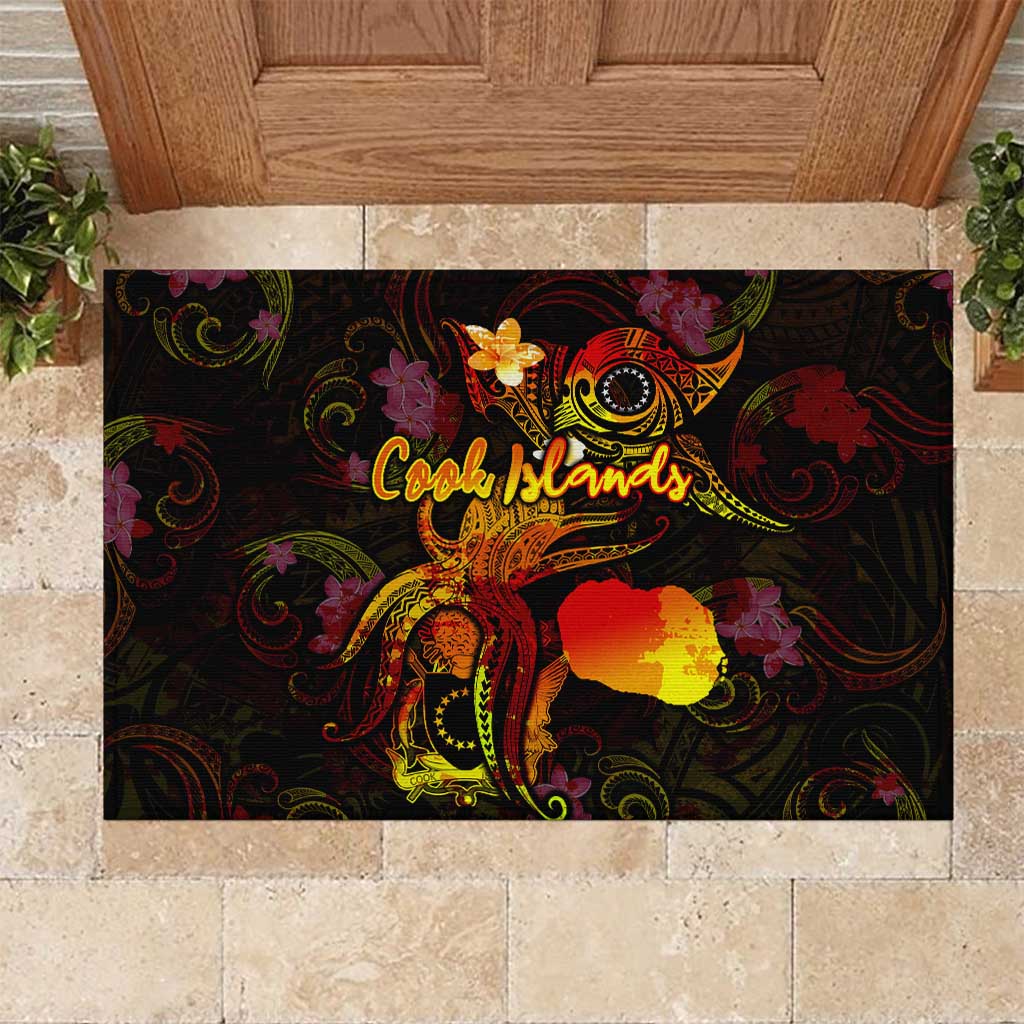 Cook Islands Rubber Doormat Octopus Plumeria Polynesian Tattoo DT02 Black - Polynesian Pride