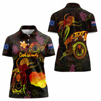 Cook Islands Women Polo Shirt Octopus Plumeria Polynesian Tattoo DT02 - Polynesian Pride