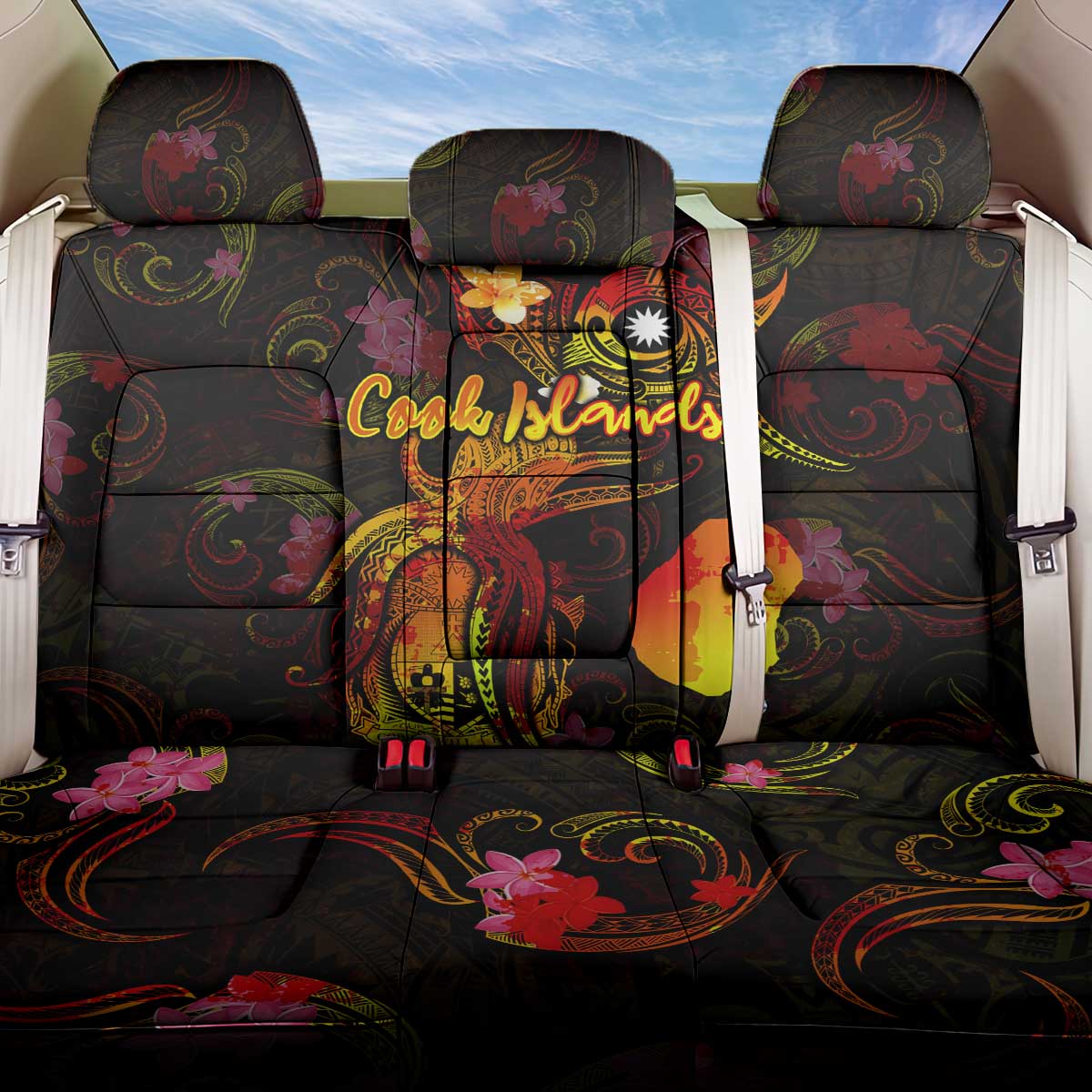 Nauru Back Car Seat Cover Octopus Plumeria Polynesian Tattoo DT02 One Size Black - Polynesian Pride