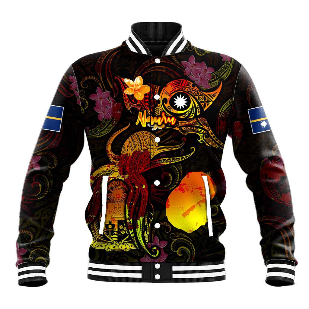 Nauru Baseball Jacket Octopus Plumeria Polynesian Tattoo DT02 Unisex Black - Polynesian Pride