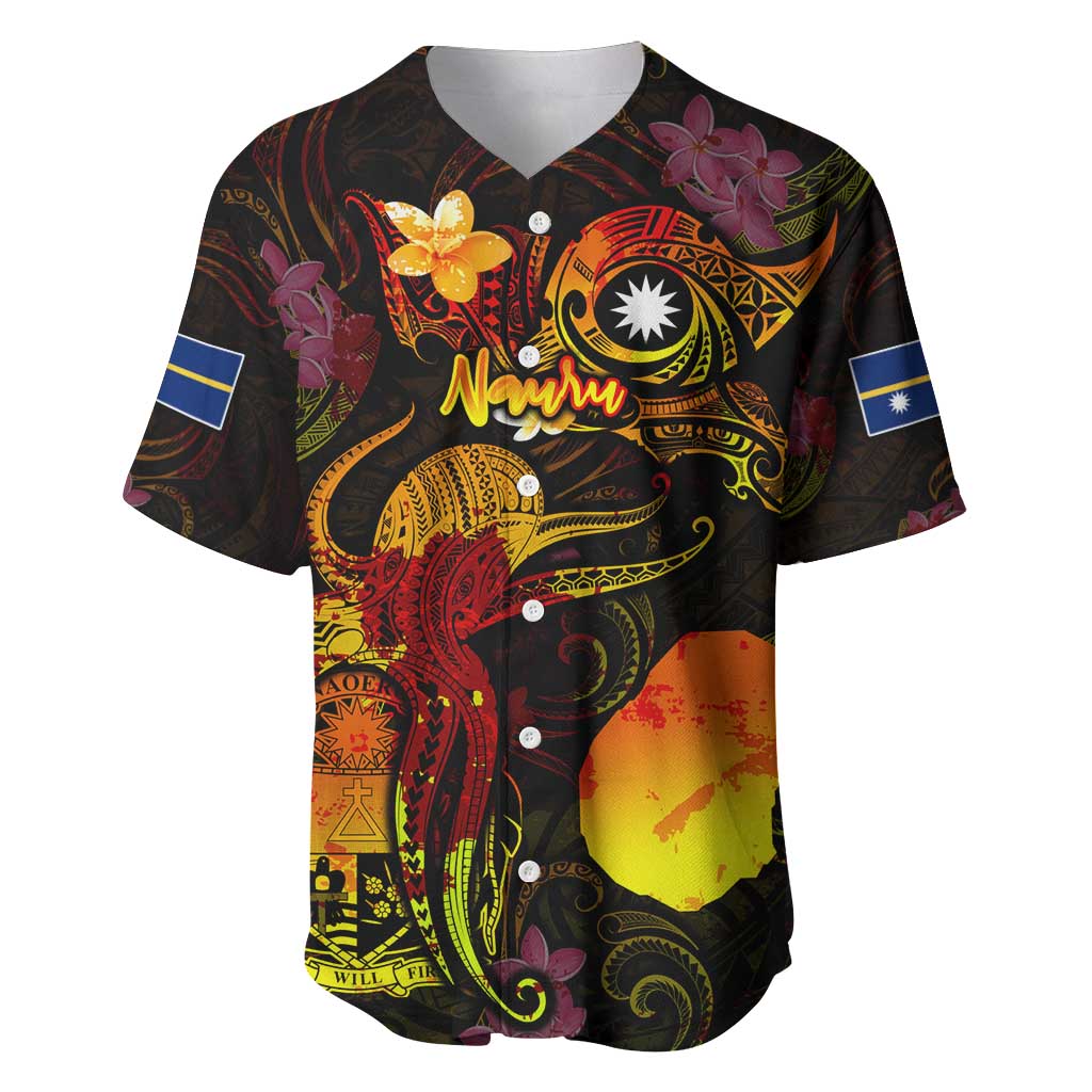 Nauru Baseball Jersey Octopus Plumeria Polynesian Tattoo DT02 Black - Polynesian Pride