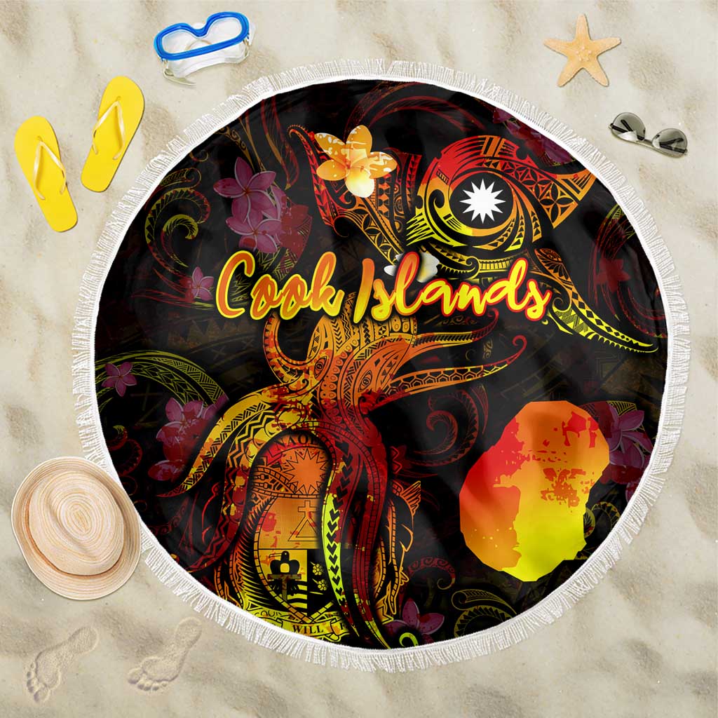 Nauru Beach Blanket Octopus Plumeria Polynesian Tattoo DT02 One Size 150cm Black - Polynesian Pride