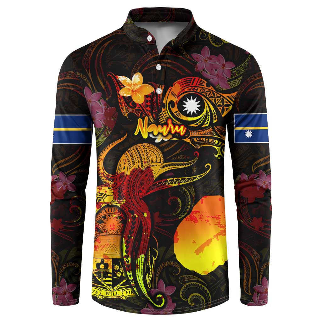 Nauru Button Sweatshirt Octopus Plumeria Polynesian Tattoo DT02 Black - Polynesian Pride