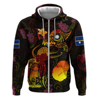 Nauru Hoodie Octopus Plumeria Polynesian Tattoo DT02 Zip Hoodie Black - Polynesian Pride