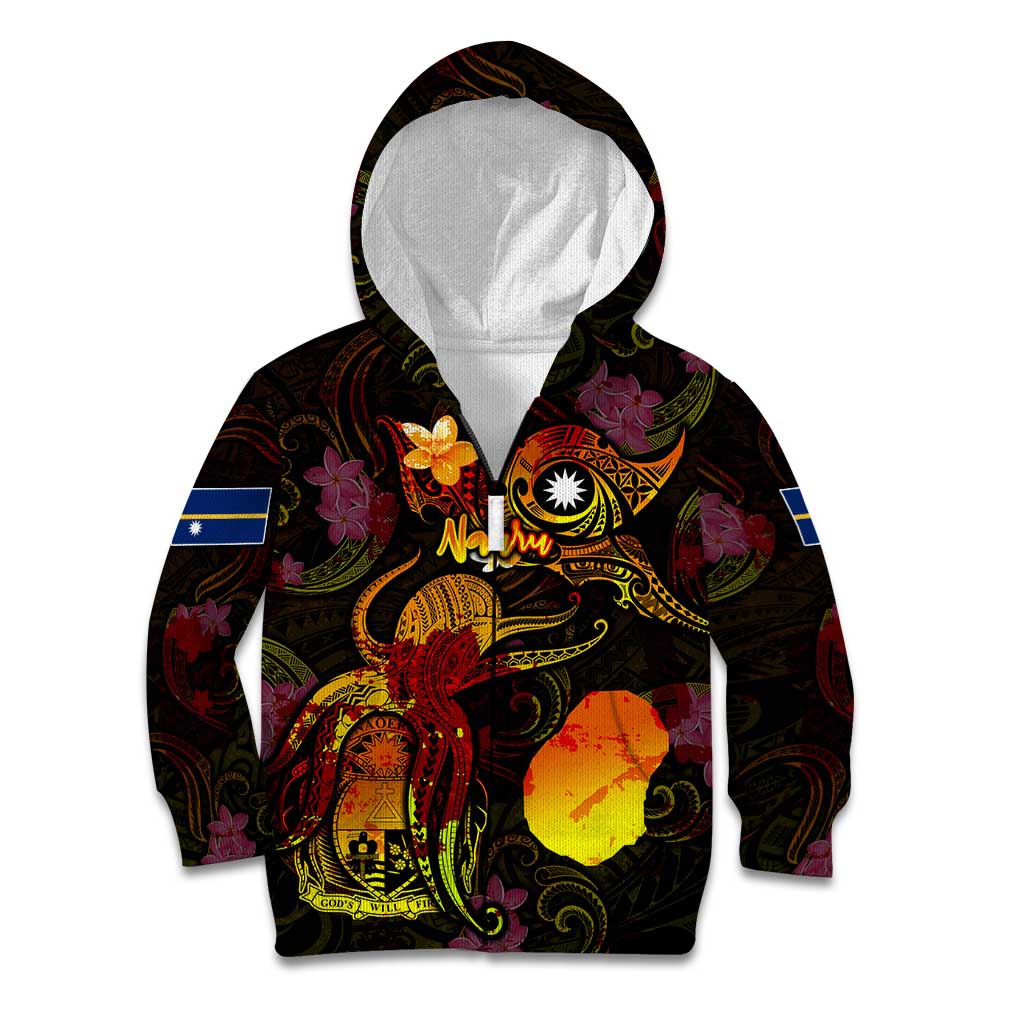 Nauru Kid Hoodie Octopus Plumeria Polynesian Tattoo DT02 Zip Hoodie Black - Polynesian Pride