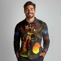 Nauru Long Sleeve Polo Shirt Octopus Plumeria Polynesian Tattoo DT02 - Polynesian Pride