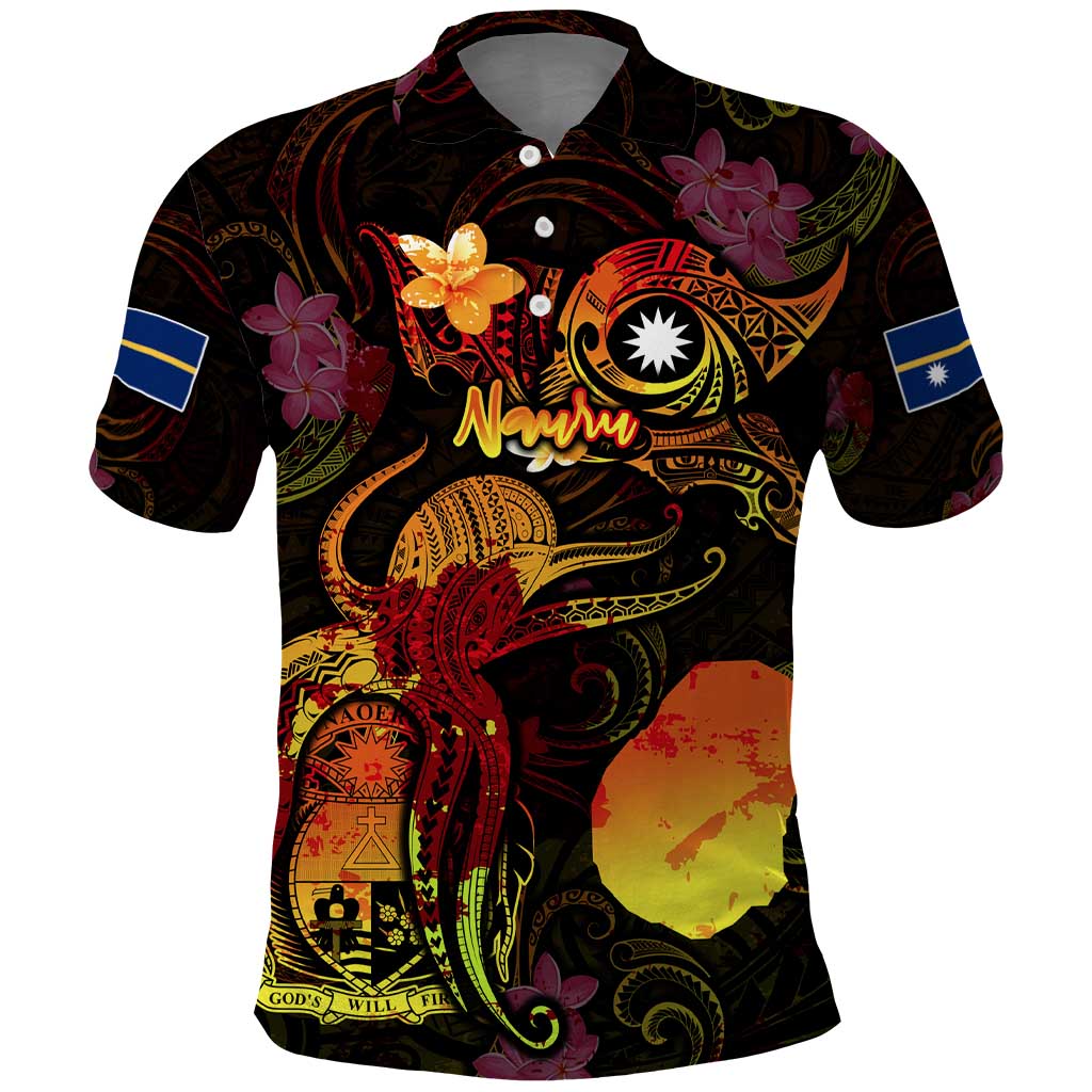 Nauru Polo Shirt Octopus Plumeria Polynesian Tattoo DT02 Black - Polynesian Pride